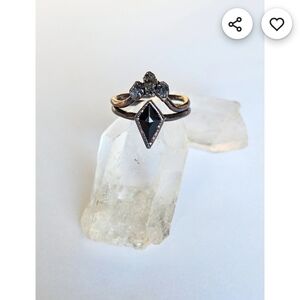 Boho Obsidian and Black Diamond Women's Ring